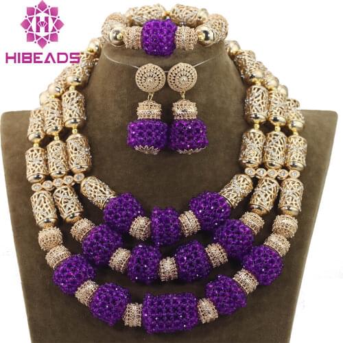 Wonderful Purple Nigerian Wedding African Beads Jewelry Set New Dubai Crystal Rhinestone Necklace Set Free Ship WD838