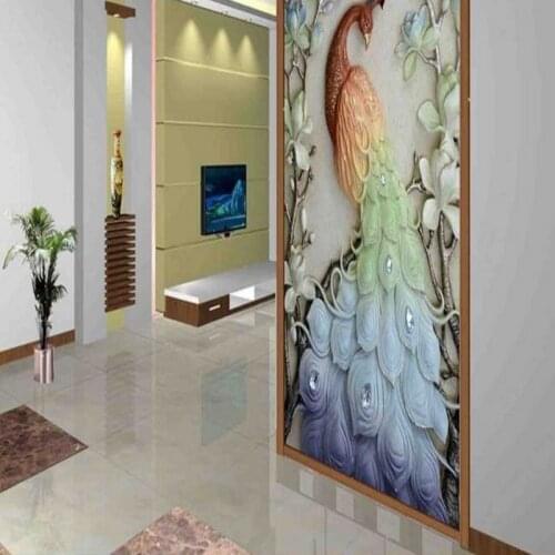 Drop Shipping photo Wallpaper 3D Relief Aisle Wallpaper European Vanity Mural Corridor Magnolia Peacock Art Essence Wallpaper