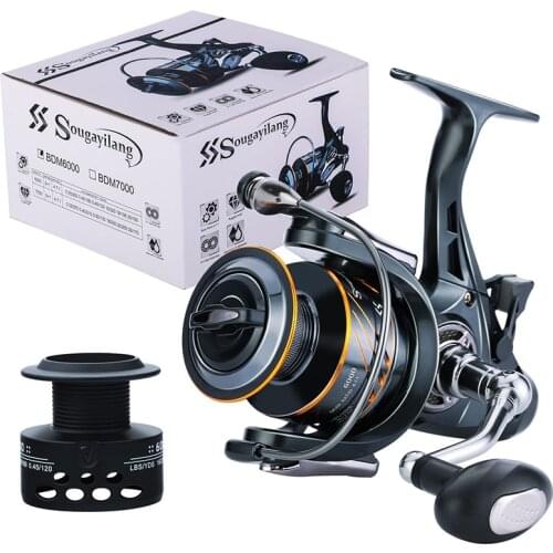 Sougayilang 5+1BB Fishing Reel 4000/6000 Series with Free Spool Spinning Reel 10KG Carbon Fiber Drag Power Carp Fishing Tackles