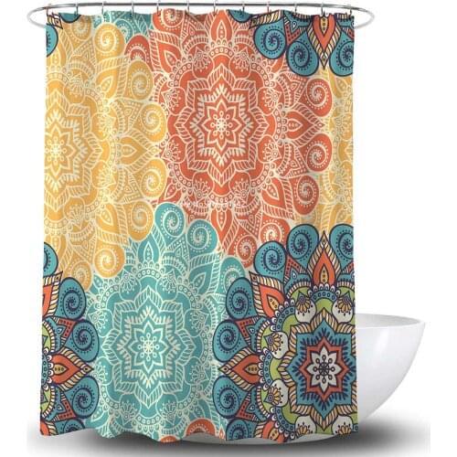 Bohemian Style Home Decor Shower Curtain 3D Digital Print Bathroom Decor with Hook Waterproof Shower Curtain