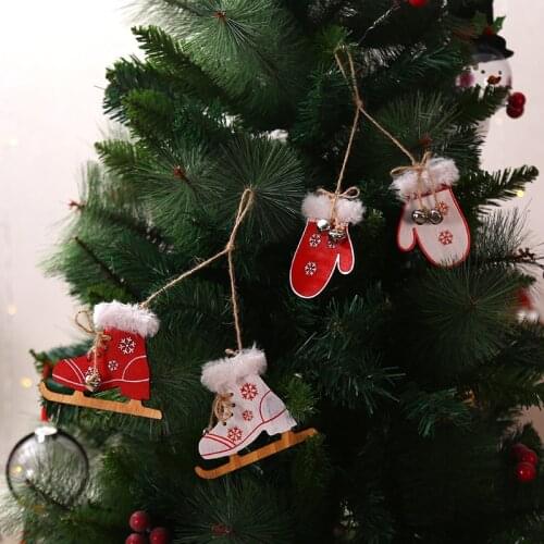 New Wood Christmas Gloves Pendants Tree Decoration Hanging Ornaments Crafts Gifts Xmas New Year Party Wedding Home Decor