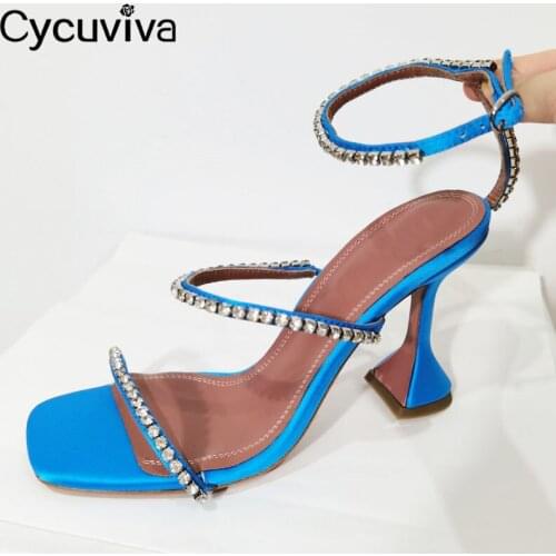 Hot Jewell One-strap Gladiator Sandalias 2020 Open Toe Strange Cup Heels Women Sandals Runway Crystal Summer Party Shoes Woman