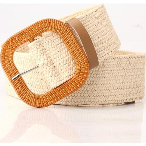 Boho Women Weaving Straw Elastic Waist Band Pin Buckle Belt Dress Jeans Decor
