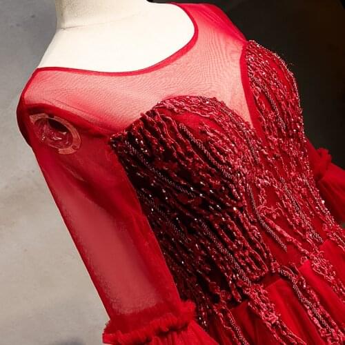 New luxury wine half sleeve long lady mother women prom evening performance banquet party ball dress gown free shipping