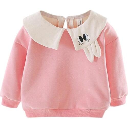 Winter Fleece Baby Girls Sweatshirt Comfort Soft Long Sleeve Personality Doll Collar Dot Warm Korean Lovely Clothes