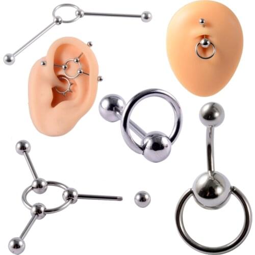 1PC Stainless Steel Decor Round Belly Button Ring Steel Industrial Barbell Cartilage Earring Punk Style Tongue Ring Piercing 14g