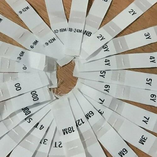 100PCS White polyester cloth size label 2Y 3Y 4Y 5Y 6Y 7Y 0-3m 3-6m 6-9m 9-12m 12-18m 18-24m