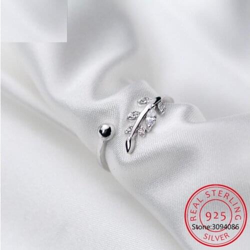 2020 100% 925 Sterling Silver Ring CZ Stone Leaf Open size Fine Jewelry Pure Silver Rings Wholesale lots Gift DS1488