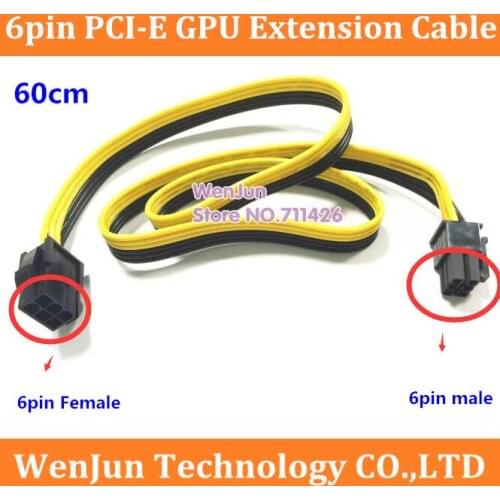 50PCS/LOT High Quality 60CM GPU 6Pin PCI-Emale to 6 pin PCI-E Female Power Cable for video card 18AWG wire free shipping by DHL