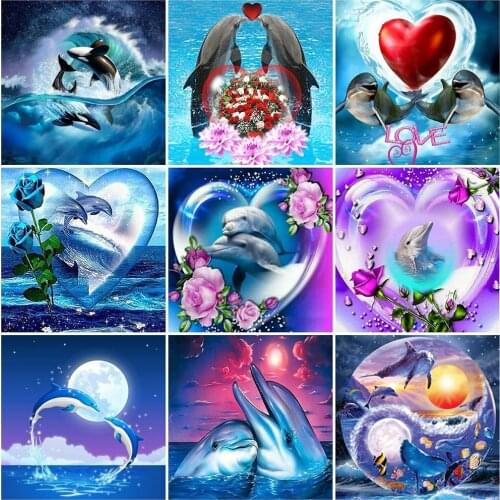HUACAN 5D DIY Full Square Round Diamond Painting Dolphin Handmade Gift Diamond Embroidery Animal Mosaic Cross Stitch Home Decor