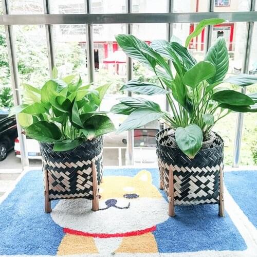 Bamboo Plant Pots Handmade Seagrass Flower Pot Storage Wicker Basket Rattan Straw Home Garden Pattern Planter Pot Laundry Basket