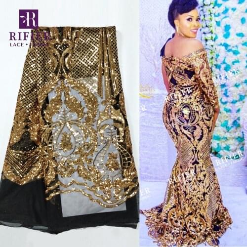 Shining Gold Sequins Style African High Quality Mesh Lace Fabric Sequined Embroidered Guipure Net Laces For Wedding And Party