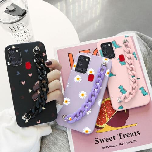 Love Heart Case For Samsung Galaxy A21s Silicone Soft Back Cover For Samsung A21S A21 S SM-A217F 6.5'' Wrist Chain Funda Bumper