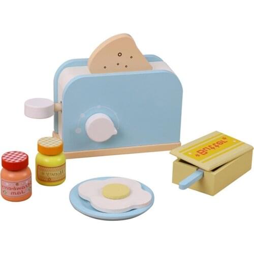 Wooden Bread Maker Toy Simulation Kitchen Household Appliances Toy Bread Maker Coffee Maker Mixer Kitchen Role Toy