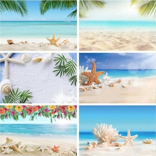 Summer Tropical Sea Beach Sand Starfish Shell Coral Palms Tree Child Holiday Photo Background Photography Backdrop Photo Studio