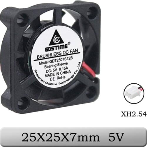 Gdstime 2 Pieces 5V 5 Volt 25mm 7mm 25x25x7mm 2507S Small Micro Blushless DC Cooling Fan 2pin 2.0