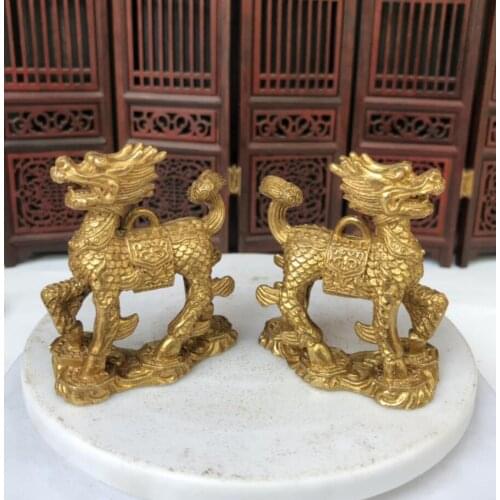 China brass kirin small crafts statue A pair