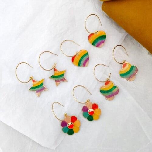 Korean Version Of Cute Candy Rainbow Love Smiley Face Earrings Small Fresh Color Granulated Sugar Flower Earrings