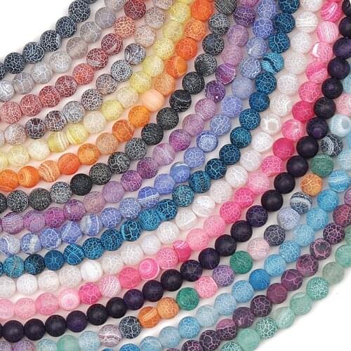 Colorful Mixed Matte Frost Cracked Fire Dragon Vein Onyx Agates Natural Stone Beads 6/8/10mm Round Beads For Jewelry Making