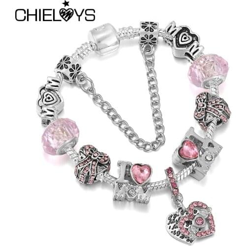 HOT SALE Trandy Silver Color Original 3mm Bracelets With MOM Beads Charm Bracelet For Women Mother DIY Jewelry Gift Dorpshipping