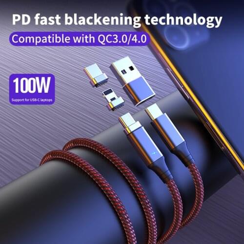 PD 100w 3 in 1 usb magnetic cable 5A usb c to type C Micro lightning cable for iPhone 12 pro Xiaomi fast charging data cord 2m