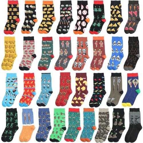 Fashion Men Combed Cotton Sock Anime Funny Happy Personality Fruit food Crew Socks Mens Sox Hip Hop Street Skarpety Long Socks