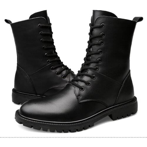 Mens shoes Autumn and winter new mens high cow leather boots high top thermal special military boots keep warm non-slip shoelg