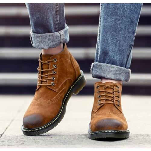 Nine o'clock Mens Pig Skin Leather Brand Boots Male Casual Quality Sneakers Fashion High-top Botas de hombre Lace-up Autumn New