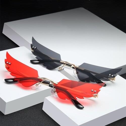 Men Driver Goggles Fashion Rimless Wing Sunglasses Women Vintage Clear Ocean Lens Eyewear Pink Yellow Sun Glasses Shades UV400