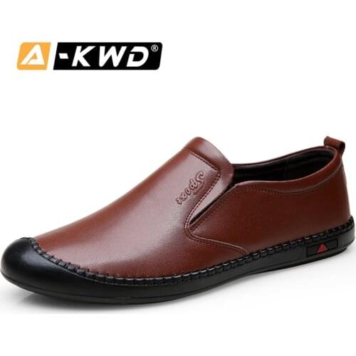 2019 Fashion Black Slip-on Men-Shoes Heren Schoenen Leer Wear-resistent Loofers Comfort Peas Men Flats Mens Shoes Leather Black