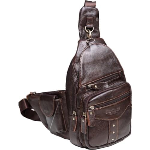 Men Leather Cowhide Sling Chest Bag Travel Riding Hiking Studded Cross Body Messenger Shoulder Day Pack Tivets New
