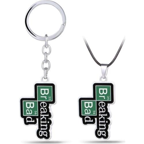 New Classic TV Breaking Bad Green Keychain BA BR Logo Metal Key Ring Rope Chain Pendant For Fans Souvenir Porte Clef Kolye