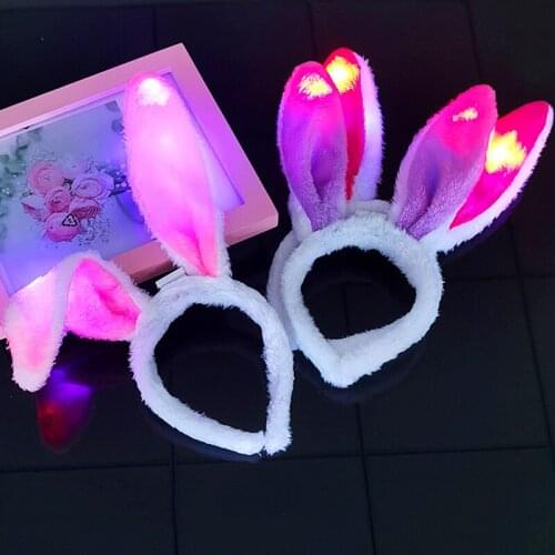 LED Glow In The Dark Headband Halloween Toys Kids Christmas Party Decoration Cute Rabbit Ears Hair Hoop Glow Headband Girls Gift
