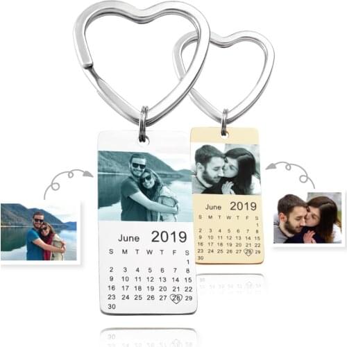 Personalized DIY Photo Keychain Calendar Birthday Couple Anniversary Custom Engraving Photos Key Chain Keyring Love Date Gifts