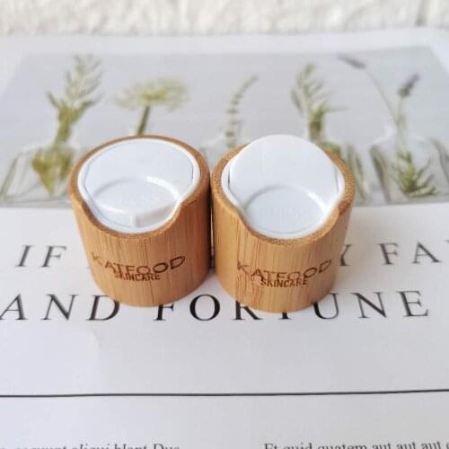Engraving logo bamboo plastic flip top bottle cap Dispenser Flip bamboo Cap 24/410 glass cosmetic packaging bamboo wood lid cap