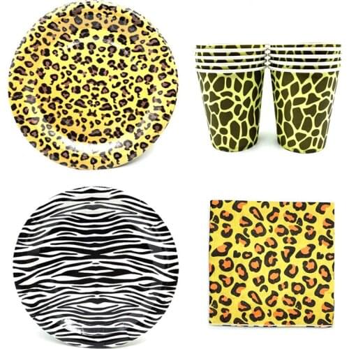 Tableware Leopard Tiger Zebra Pattern Balloons Baby Shower Paper Plate Cup Jungle Animal Theme Birthday Party Decoration xx254