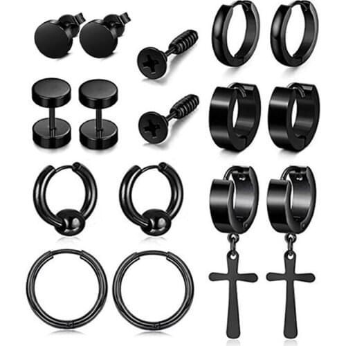 1 Pair Punk Black Multiple Styles Stud Earrings For Men And Women Gothic Street Pop Hip Hop Ear Jewelry