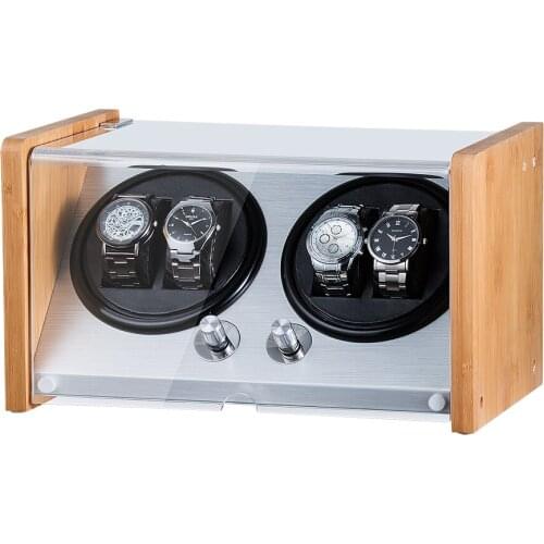 Double Watch Winders Wooden Acrylic Window Black Carbon Fiber Quiet Motor Storage Display Watches Box PU Leather LED Light