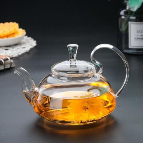 1pc 400ml/ 600ml Heat Resistant thickened High Handle Flower Coffee Glass Tea Pot Blooming Glass tea set Large teapot WJ919