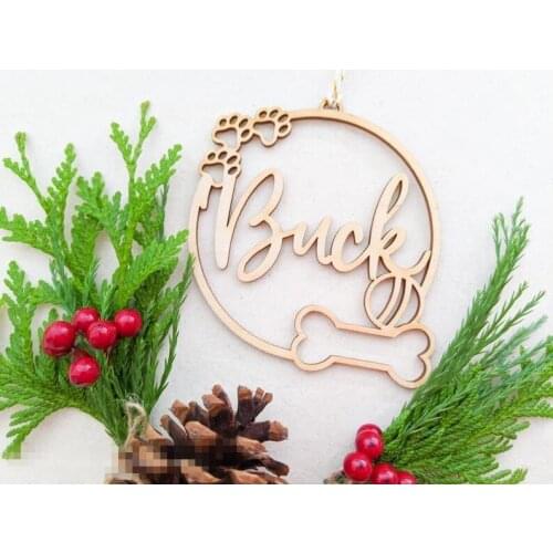 Et name ornament, Personalized dog wooden christmas gift, Pet paw name engrave, Xmas tree decoration Christmas Bauble