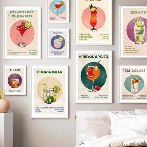 Vintage Wine Glass Nordic Posters and Prints Lemon Cocktail Negroni Canvas Painting Home Decoration Wall Pictures for Kitchen