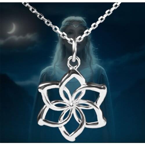 LOTR Galadriel Flower Necklace Lord Of TheRings 925 Sterling Silver Necklace Pendant Women Sweater Necklace Jewelry Gifts