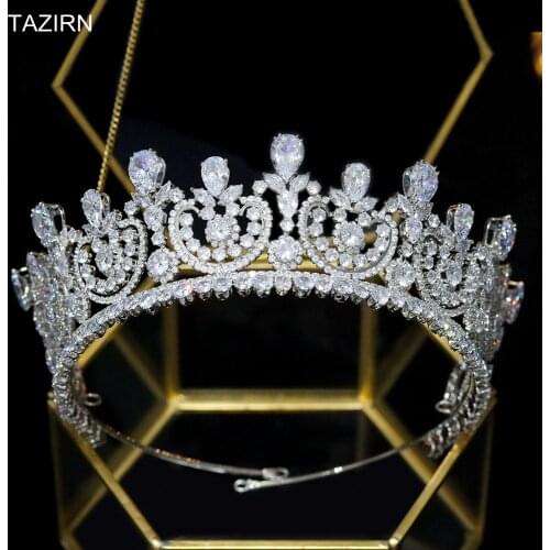 Newest Full Zirconia Wedding Bride Crowns for Women CZ Tiaras Party Pageant Headpiece Bridal Headwear Hair Jewelry Accessories