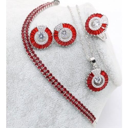 XUTAAYI Silver Wedding Jewelry Sets For Women Luxury Jewelry Earrings Bracelet Rings Bridal Pendant Necklace Set