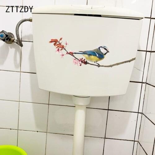 ZTTZDY 27.4×7.9CM Blue Tit Flower Branch Toilet Stickers Classic Art Home Bedroom Wall Decals T2-1449