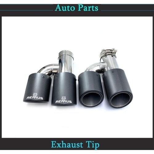 1Pair H model Universal Dual Matt Carbon Fiber Exhaust Tip Stainless Steel Exhaust Pipe Curly Muffler Tip With Remus Logo
