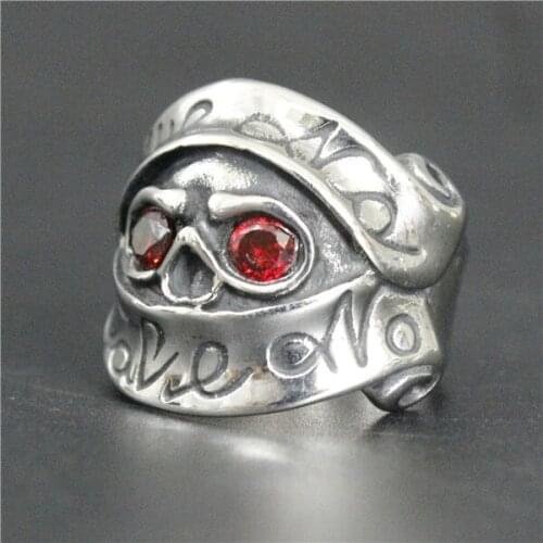2017 Mysterious Skeleton Skull Ring 316L Stainless Steel Jewelry Ring Women Mens Skull Ring With Red Stones Eyes