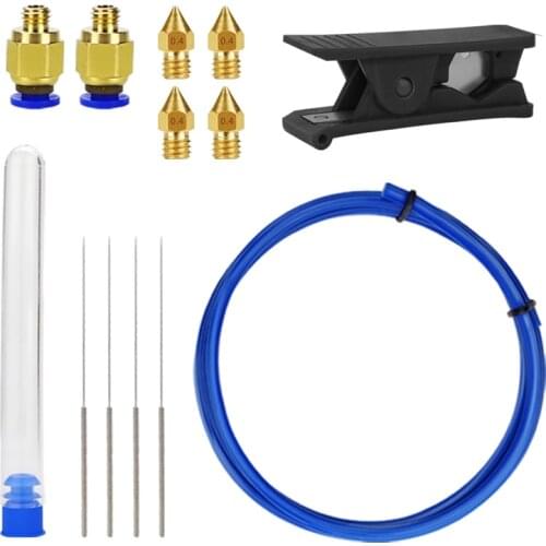 3D Printer Accessories PTFE Teflonto Tube with PC4-M6 Pneumatic Connector MK8 Brass Nozzle and Cleaning Needle Kit