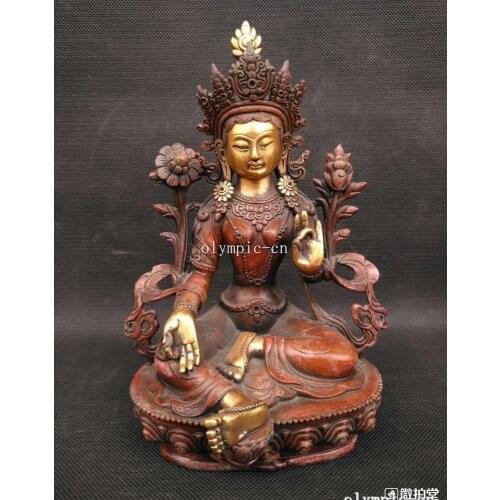 9'' bronze copper gild gold carvings buddhism Avalokitesvara Green Tara statue