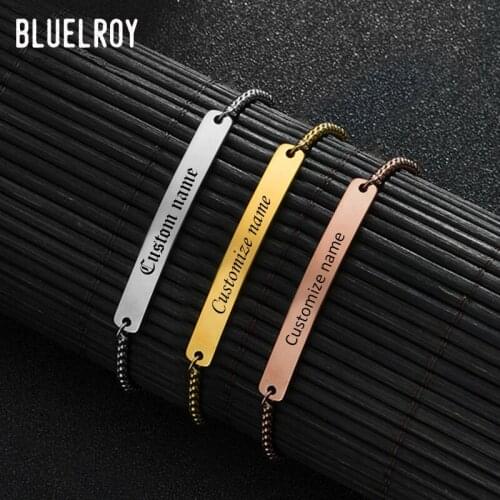 Bluelory Customize Engrave Date Name ID Bar Stainless Steel Adjustable Bracelets For Women Girl DIY Gifts Dropshipping